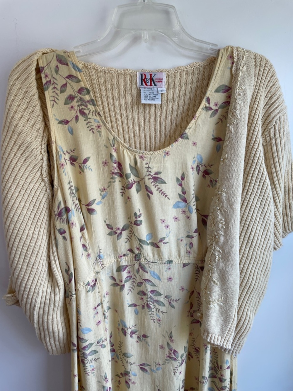 R&K Originals Woman VTG Yellow Sweater and Floral Tank Midi Dress Set Sz 20 - Picture 7 of 12